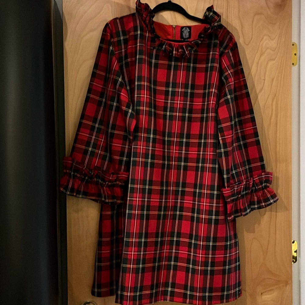 Plus size plaid spring weight dress ruffled